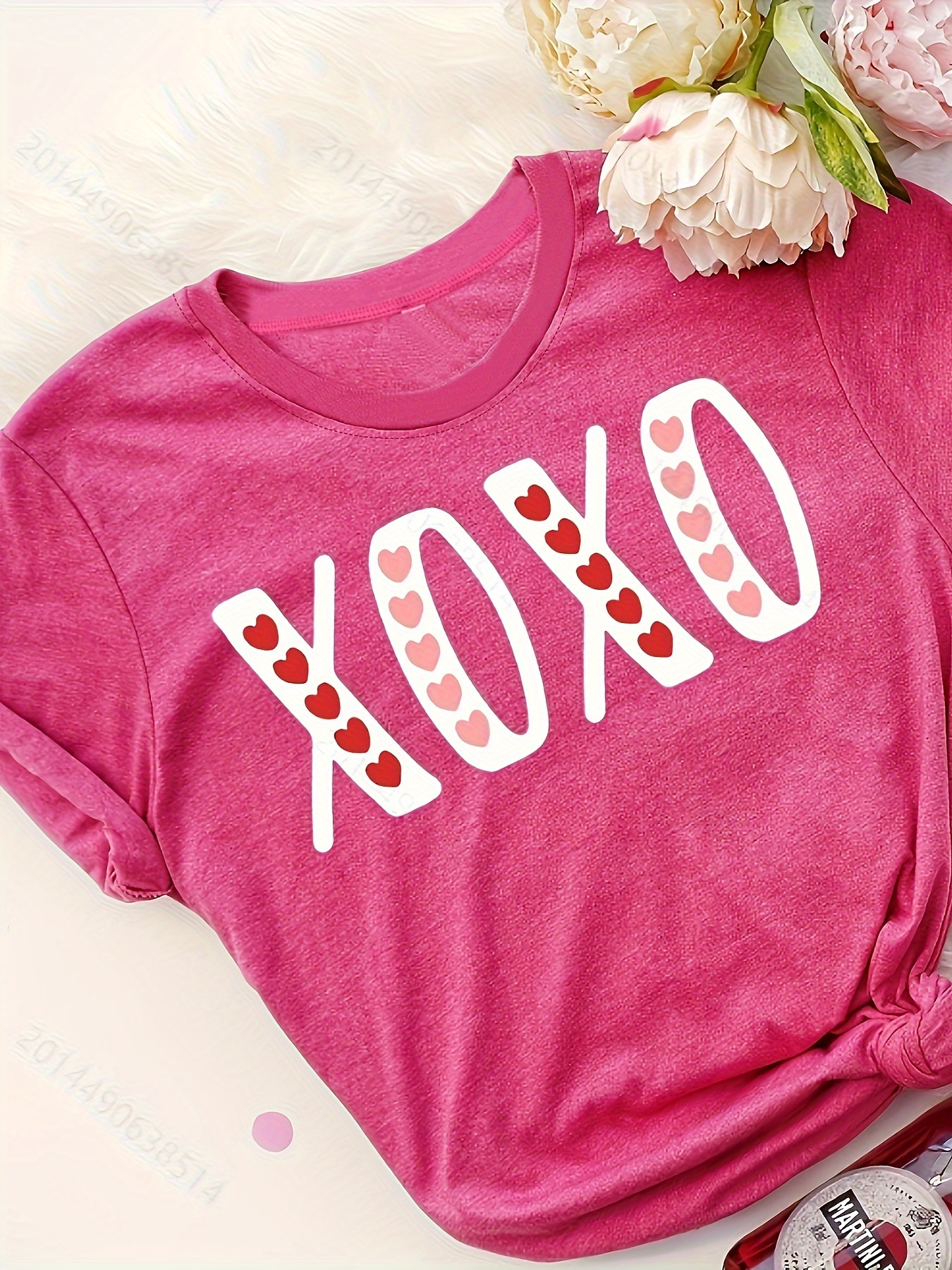 Xoxo Print Crew Neck T shirt Casual Short Sleeve Top Spring - Temu Canada