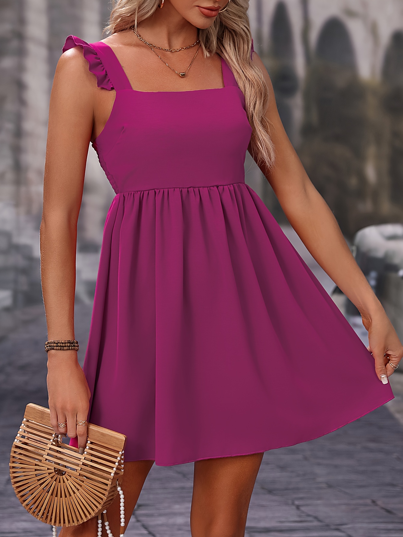 Ruffle Trim Sleeveless Dress