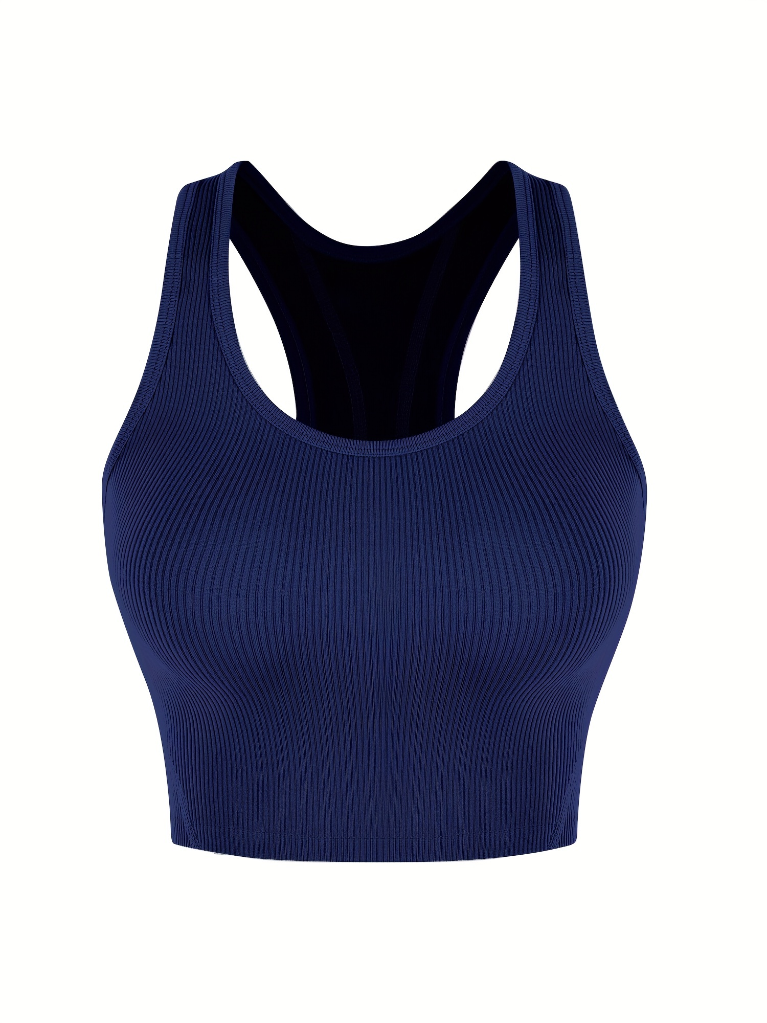 Women Workout Crop Top Built in Bra Ribbed Athletic Tank Tops Casual  Sleeveless Collar Shirts Padded Sports Yoga Vest