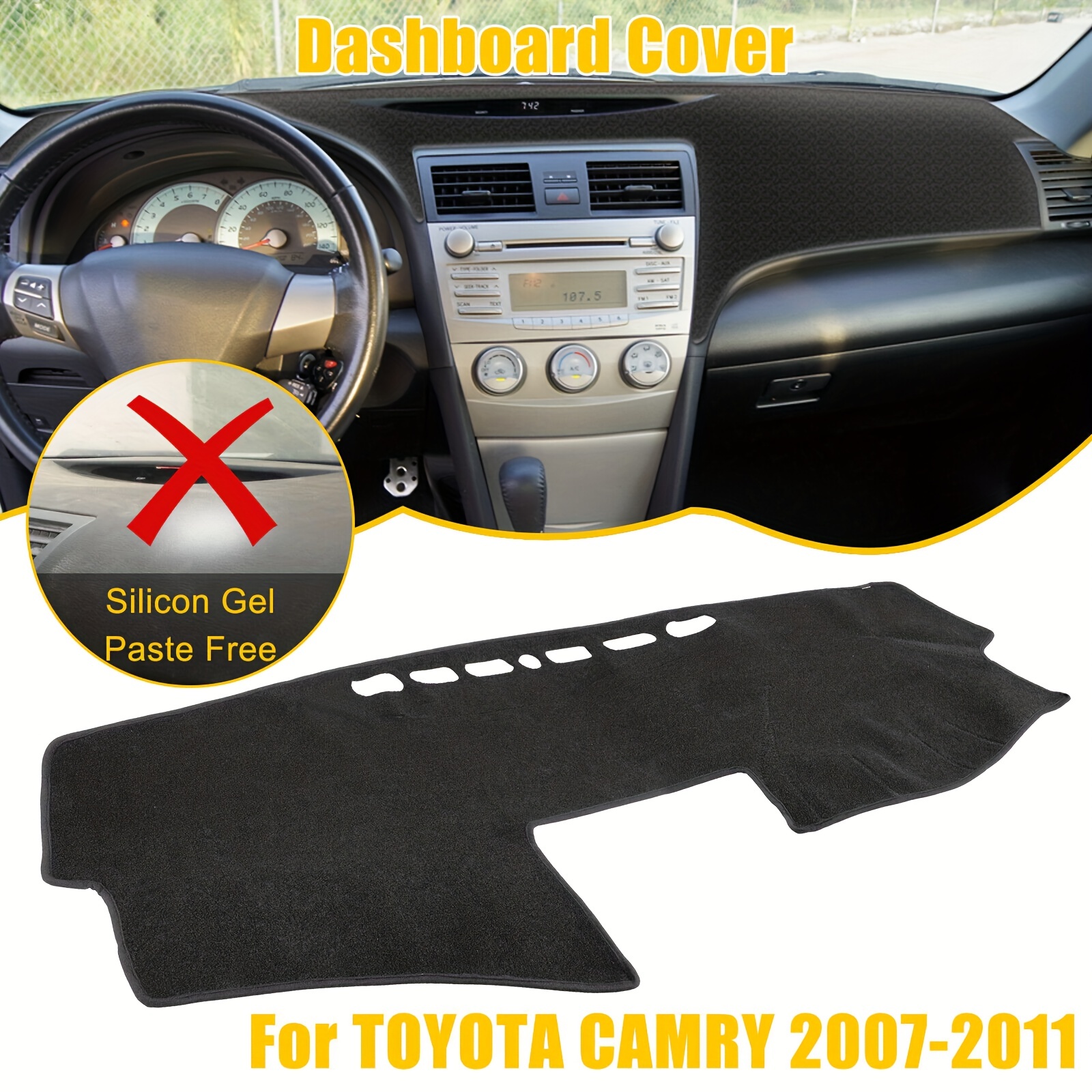 Auto Armaturenbrett Abdeckung Matte, Armaturenbrett Teppich Pad kompatibel  mit Toyota Camry 2007-2011 US, Schwarz