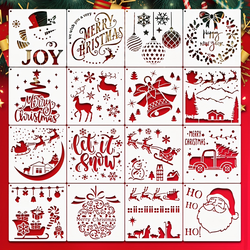  16PCS Christmas Stencils for Painting on Wood Wall