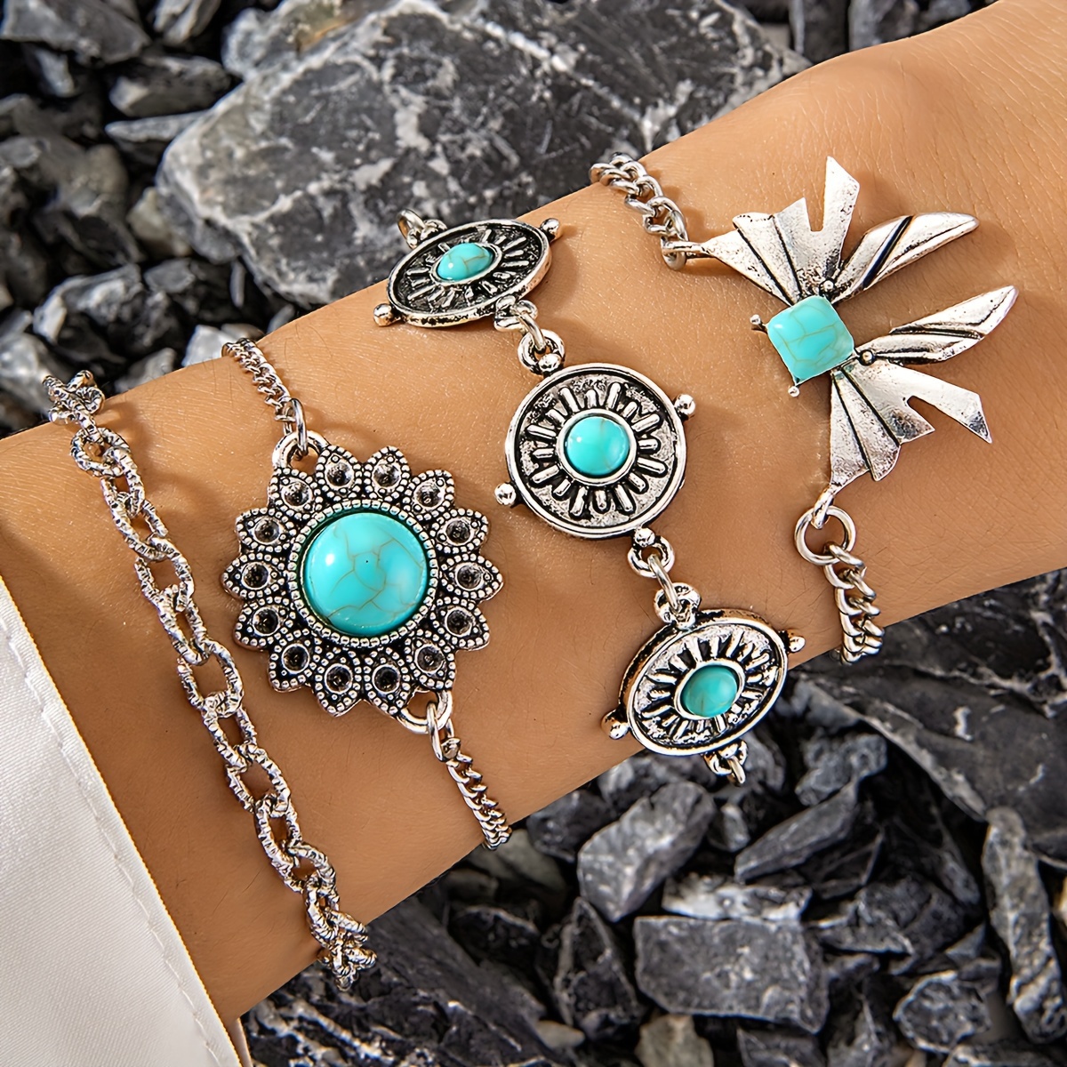 Bohemian Boho Tassel Multilayer Bracelet Hand Jewelry Handmade Turquoise  Stone With Tree Of Life Pendant Gifts For Women