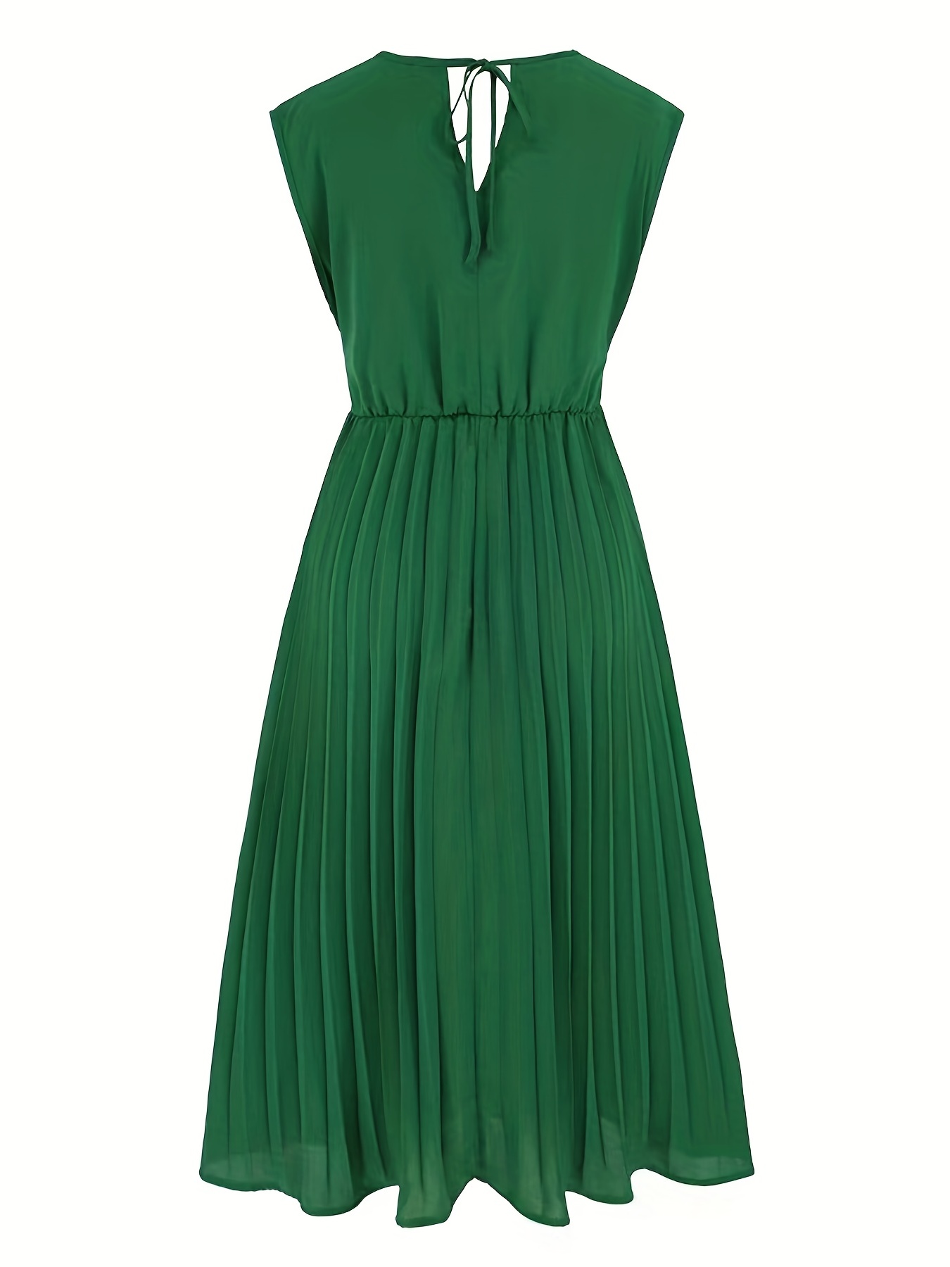 GREEN PLEATED BELTED DRESS