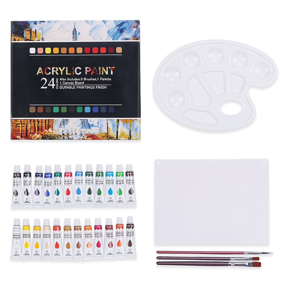 Acrylic Paint Set 24 Colors Painting Set For Canvas Wood - Temu