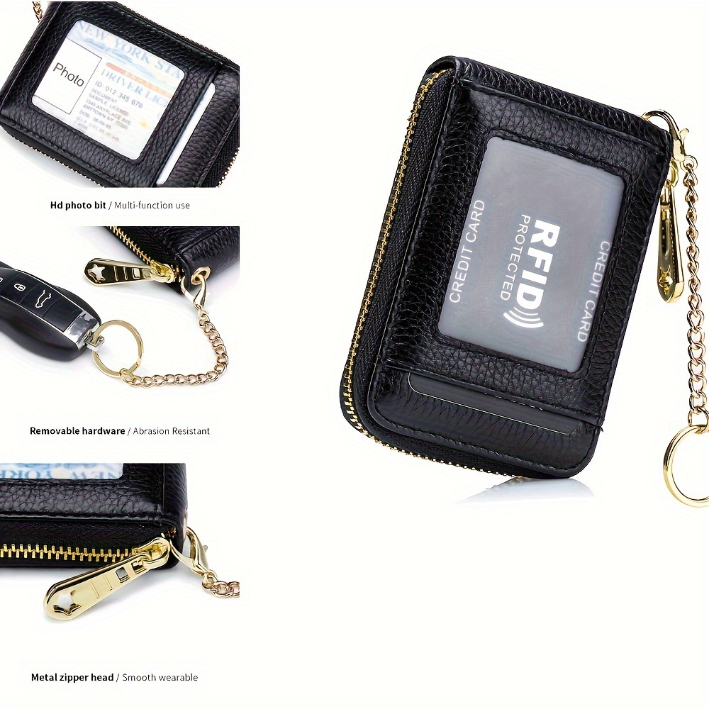 rfid credit card holder, casual multi-compartment wallet, simple zip around card case 商品详情 0