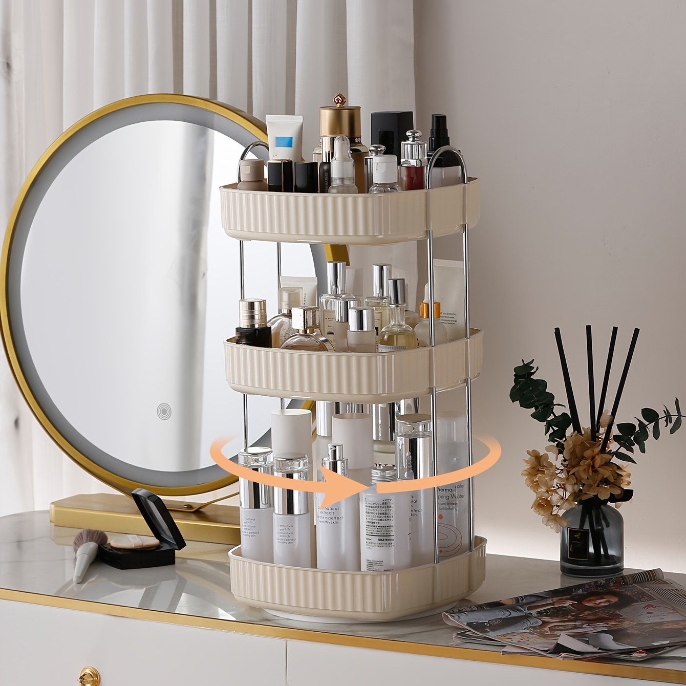 Organizador de maquillaje giratorio de 360 grados para tocador, organizador  de encimera de baño, organizador de perfumes giratorio, alta capacidad