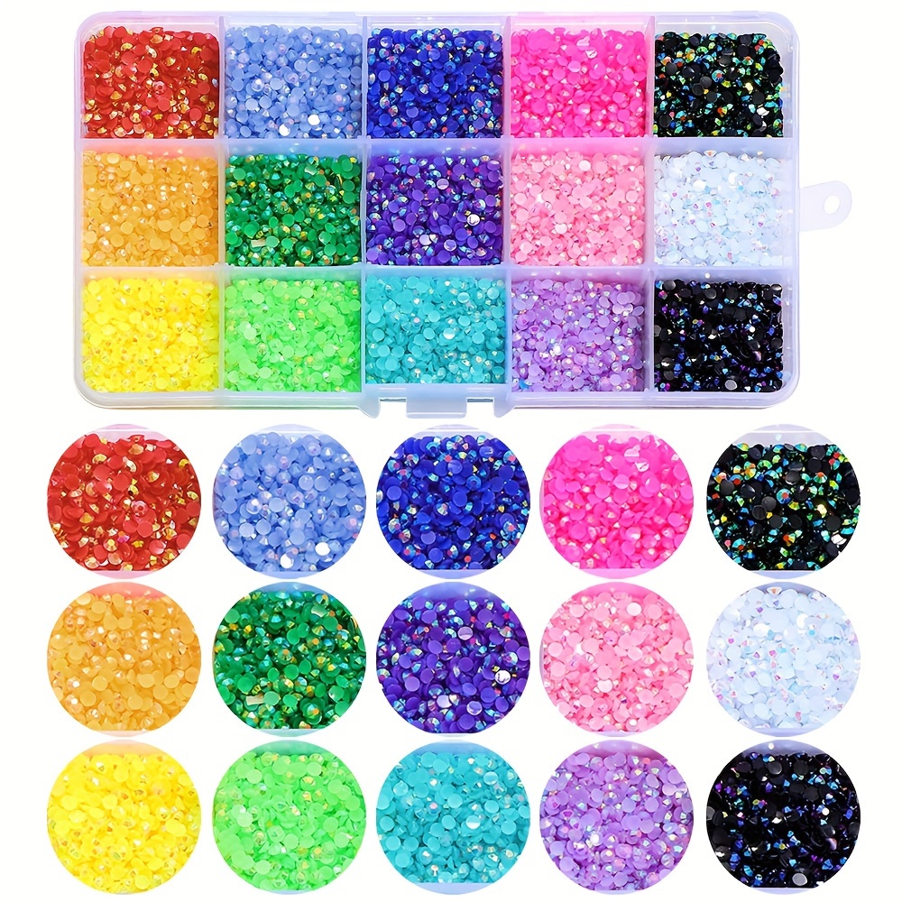 

3750/7500/15000pcs 3/4/5mm Strass colorés en gelée, Strass en résine à dos plat pour la fabrication de nail art et d'étuis de téléphone