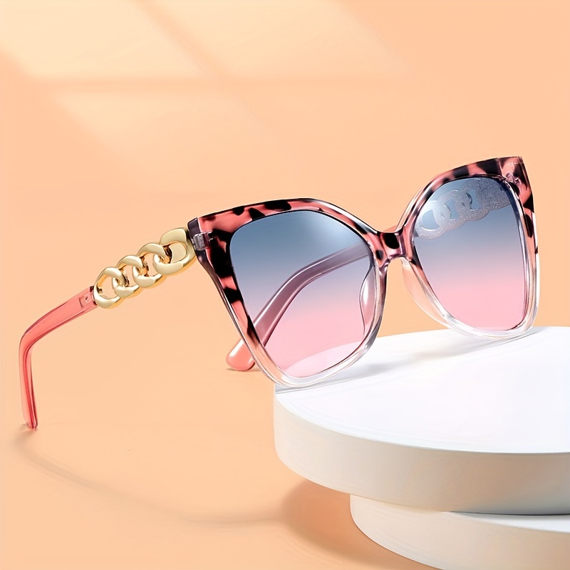 Cat Eye Fashion Sunglasses For Women Men Casual Chain Charm Gradient Glasses  For Summer Beach Party, Uv400 - Temu