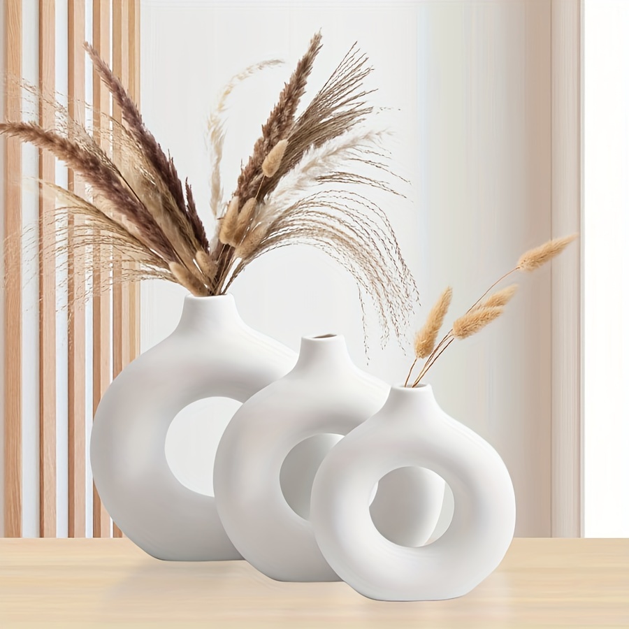 Jarrones de cerámica para decoración del hogar, florero bohemio blanco,  jarrón redondo minimalista nórdico, jarrón decorativo moderno para sala de
