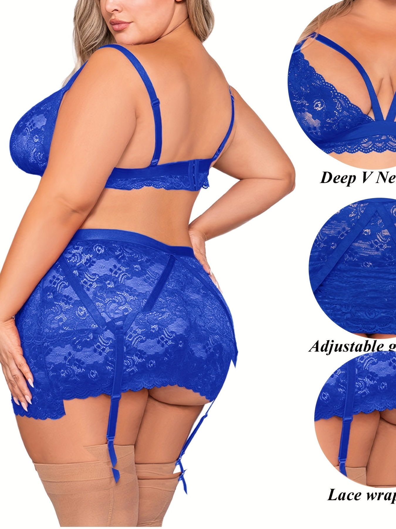 Sexy Lingerie for Women Plus Size Plus Sheer Mesh Lingerie Set with Belted  Robe Sexy Lingerie Set (Color : Baby Blue, Size : 2XL)