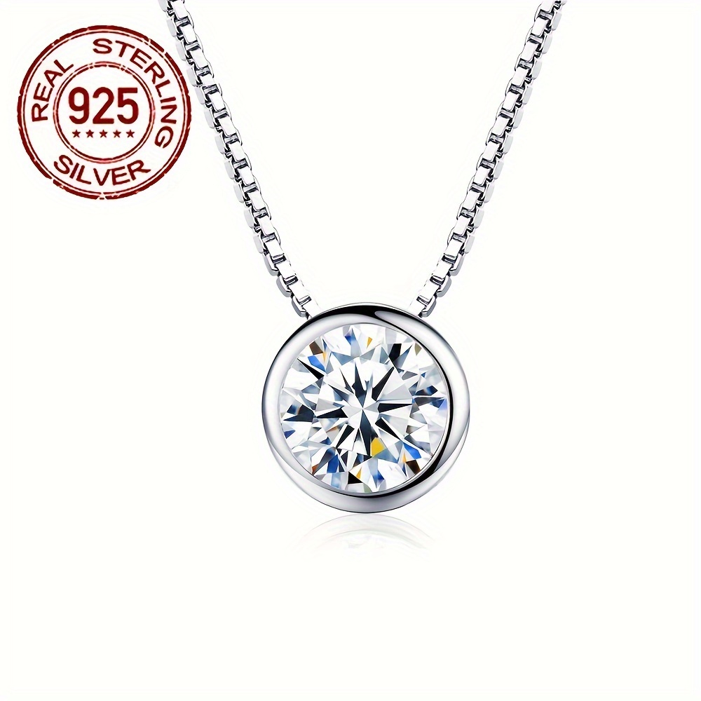 

925 Sterling Silver Hypoallergenic Personality Shiny White Round Cut Zircon Adjustable Clavicle Chain Pendant Necklace With Gift Box For Women Valentine's Mother's Day Christmas Jewelry Gift