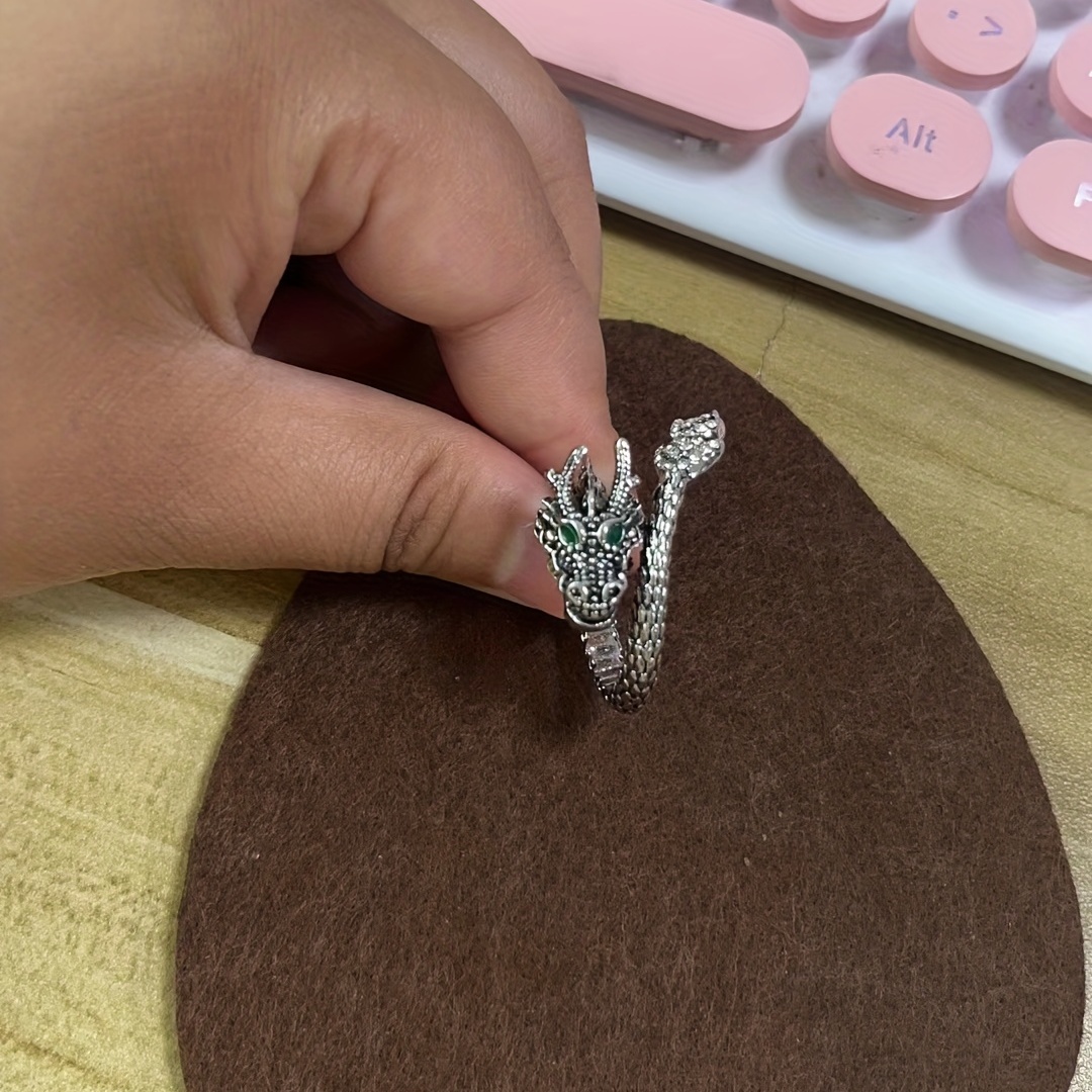 Vintage Men's Rhinestone Dragon Shape Ring Adjustable Ring