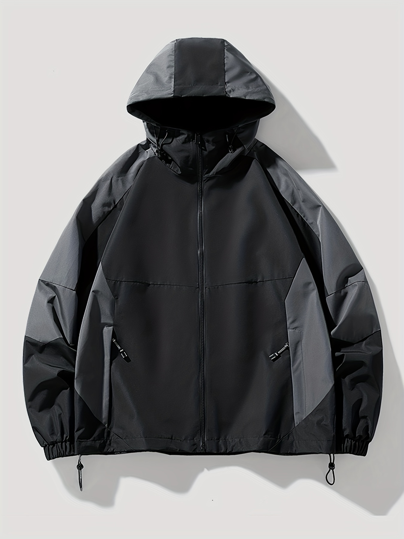 Trendy Windbreaker Hooded Jacket Men's Casual Zipper Pockets - Temu Germany