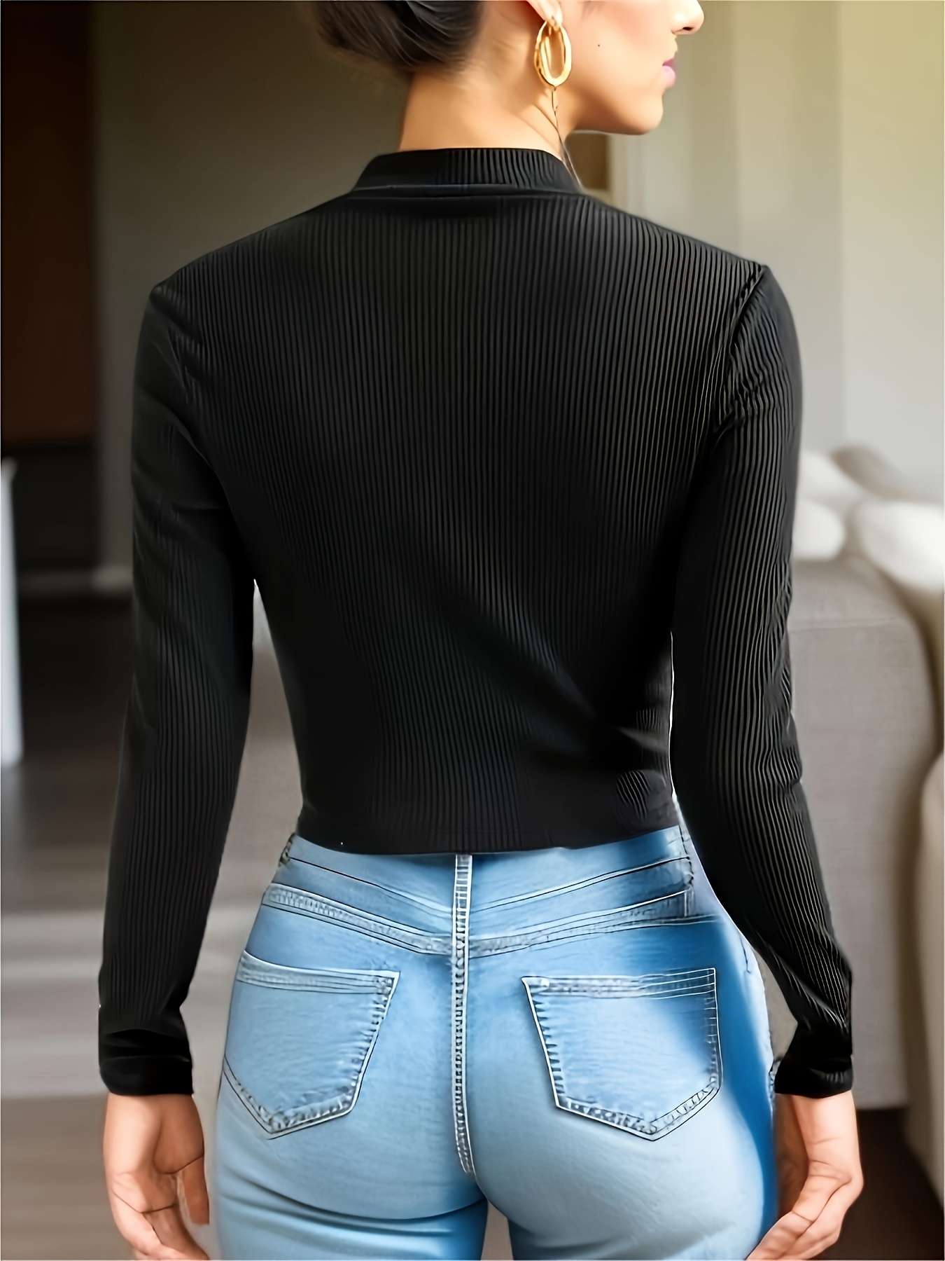 Women Crop Tops Long Sleeve Zip Front Ribbed Crop (S, Black Long Sleeve, s)  : : Clothing & Accessories