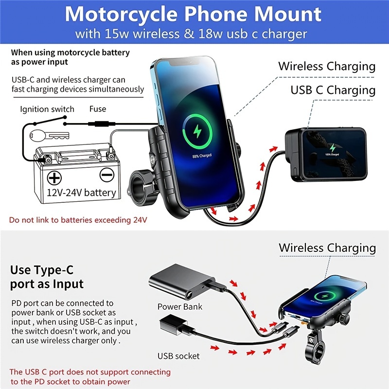 Motorcycle Phone Holder Wireless Charger Moto Motorbike - Temu Austria
