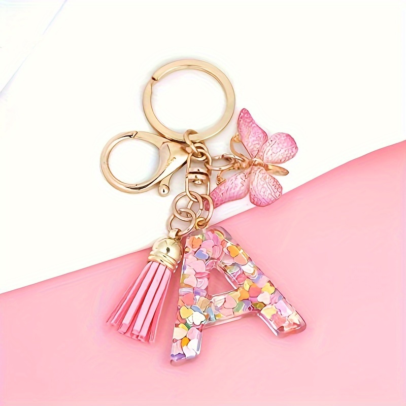 1pc Letter Alphabet Keychain Resin Letter A-Z Keyring Cute Key Chain Tassel Charm for Women Girls Gifts,Temu