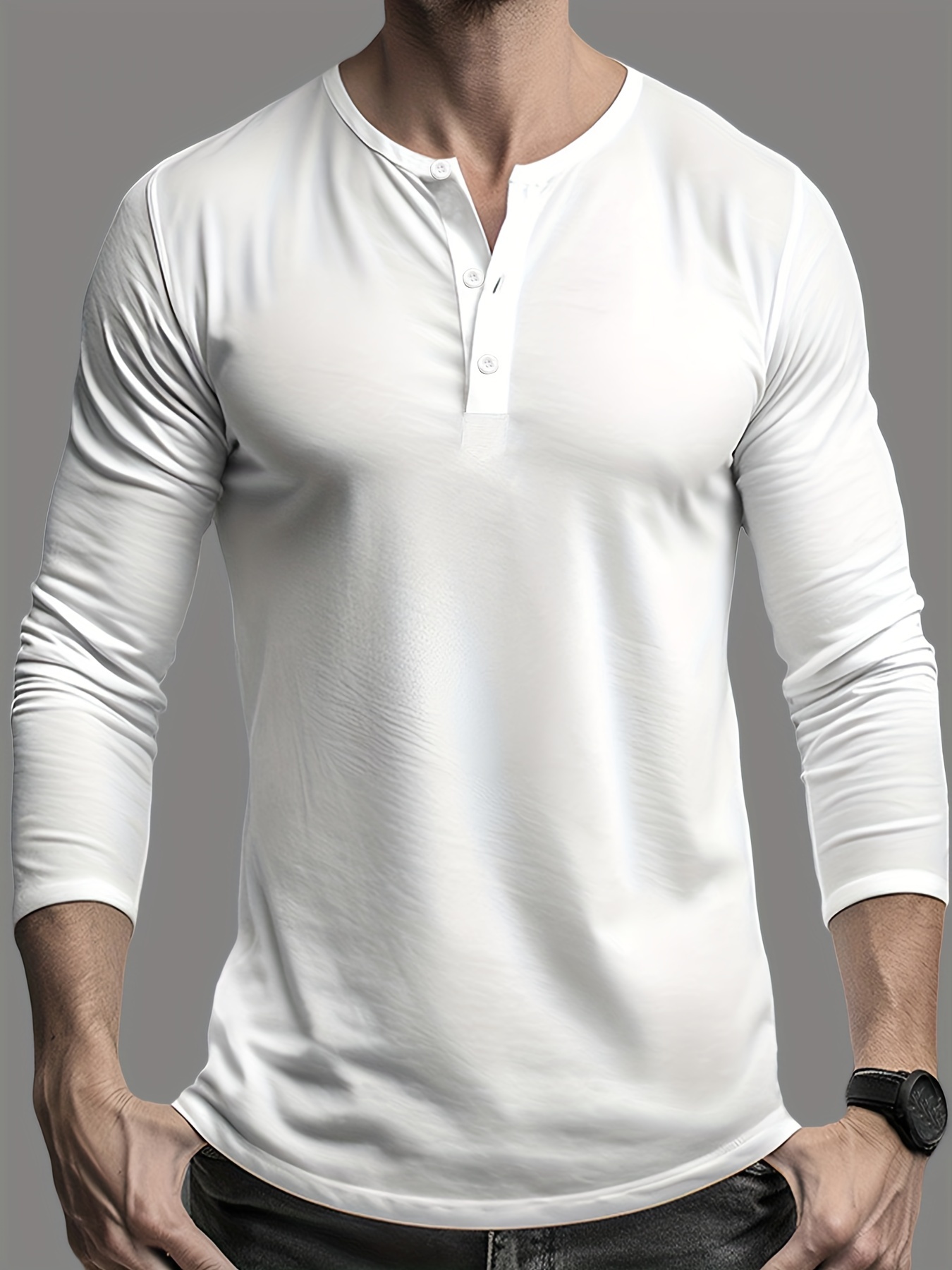 Top camisola de manga comprida para homem pullover ajustado de gola alta  t-shirt camisa de malha quente slim top blusa de cor sólida para outono  inverno, cinzento : : Moda