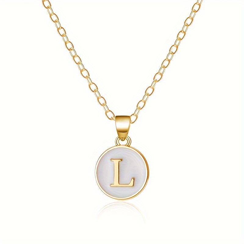 1pc Letter Pendant Necklace 26 English Initial Necklace Women' Steel Clavicle Necklace Alloy Oil Geometric Round Letter Pendant Necklace