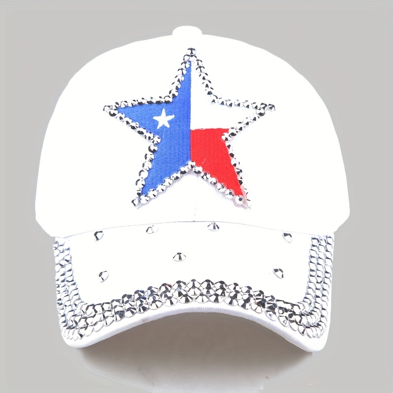 Pentagram Patch Denim Baseball Cap Rhinestone Hip Hop Distressed Dad Hat