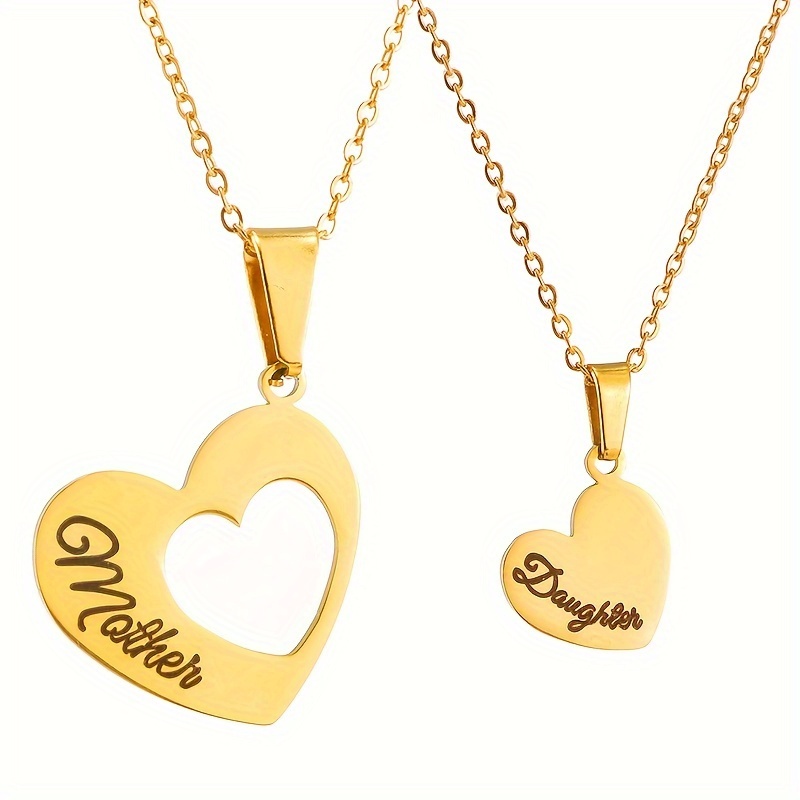 2pcs set mother daughter heart necklace splicing engraved Temu - Main Image