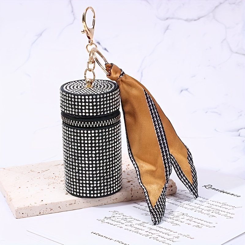 Hangable Geometric Bucket Scarf Decor Coin Purse, Rhinestone Decor Glitter  Lipstick Storage Bag, Portable Lightweight Cash Case - Temu