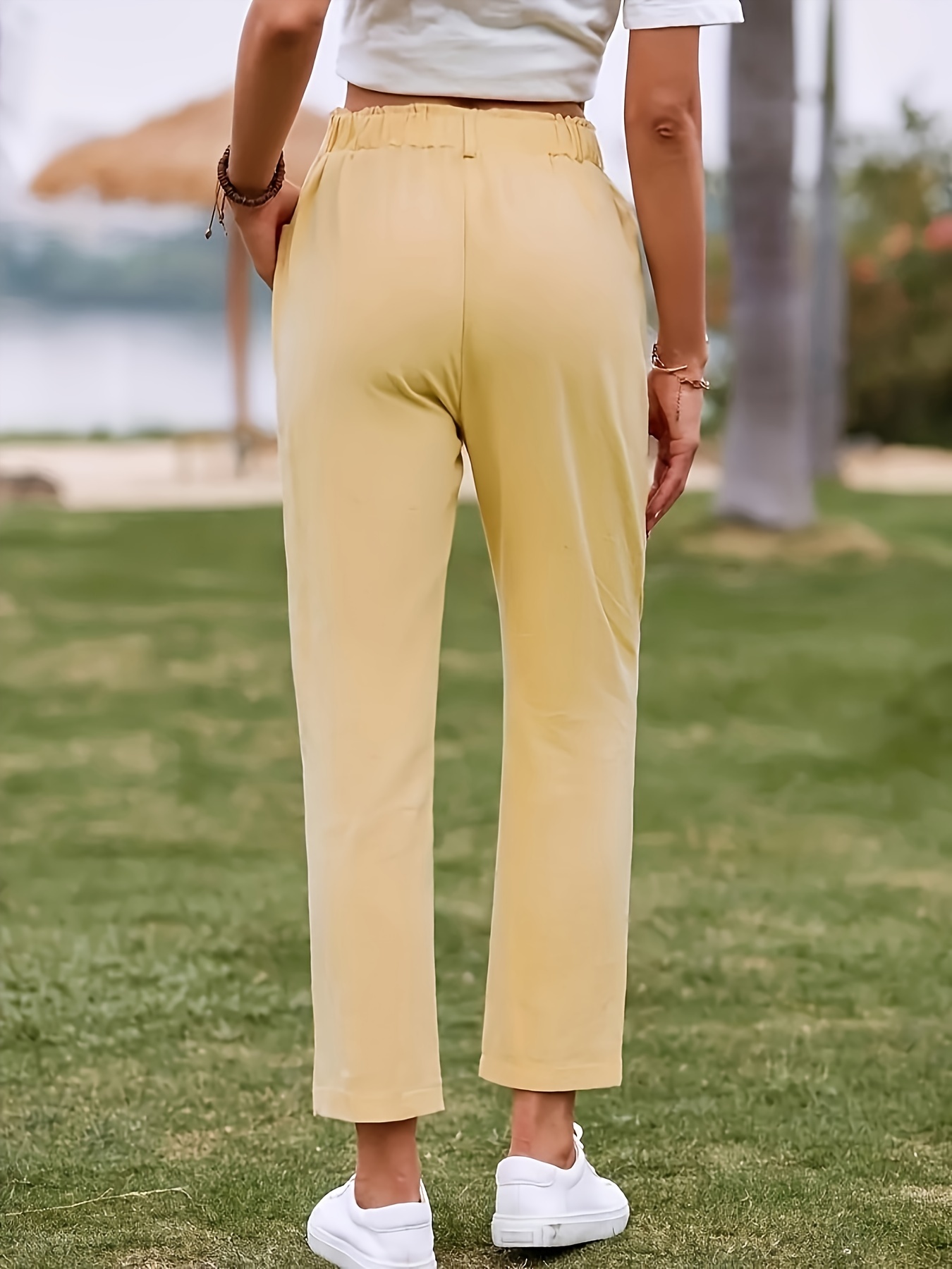 Pantalón Para Mujer Estilo Capri, Con Bolsillos De Ribete