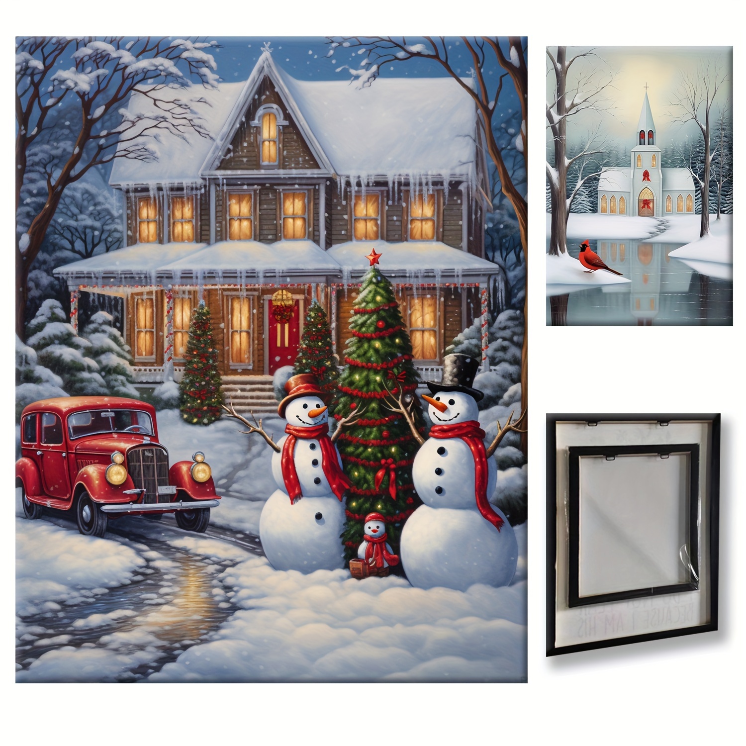 Christmas Canvas Wall Art Snowman Cardinal Barn Poster - Temu