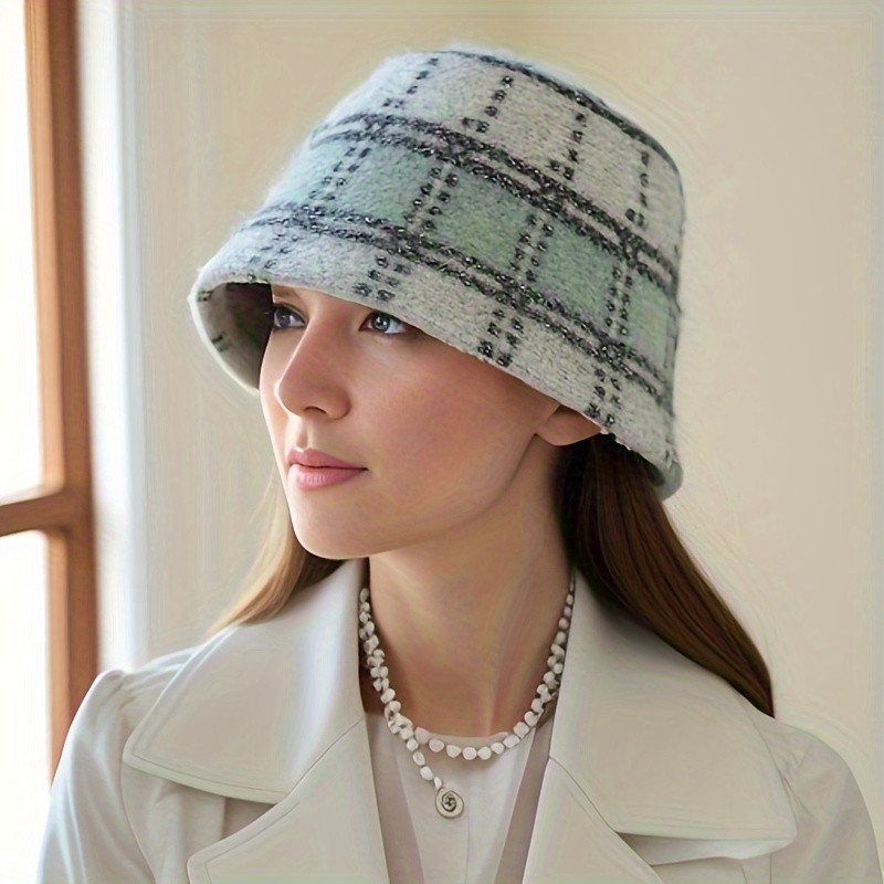 Classic Plaid Wool Bucket Hat Elegant British Style Basin - Temu