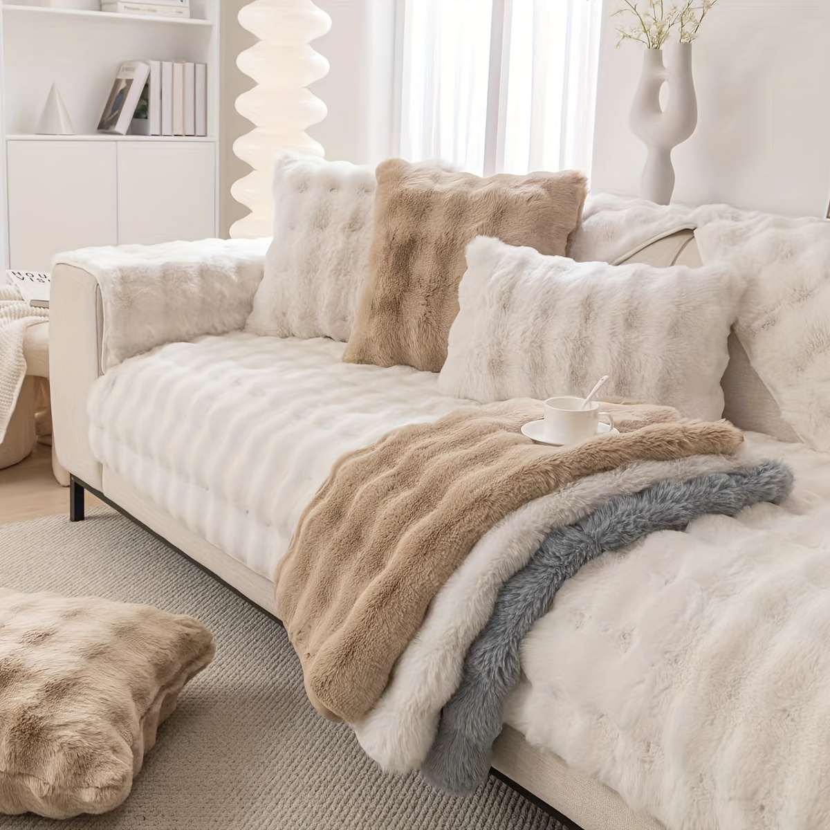 Faux Fur Rabbit Velvet Sofa Slipcover Anti slip Warm Soft - Temu