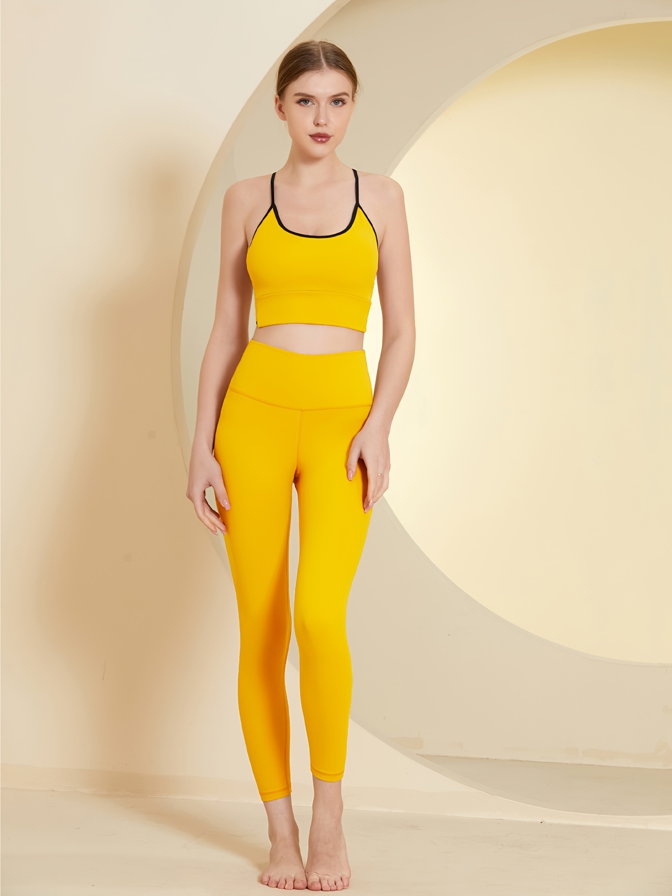2pcs Color Block Yoga Workout Bra, Contrast Binding Sports Bra & High  Stretch Running Leggings Suit, Women's Activewear – MATESBYSOFIA