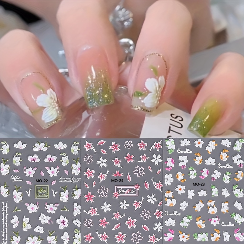 Flower Nail Art Stickers 5D Cherry Blossom Nail Decals Sunflower Nail  Accessories French Nail Tip Floral Nail Design Nail Art Decorations Acrylic  Nail