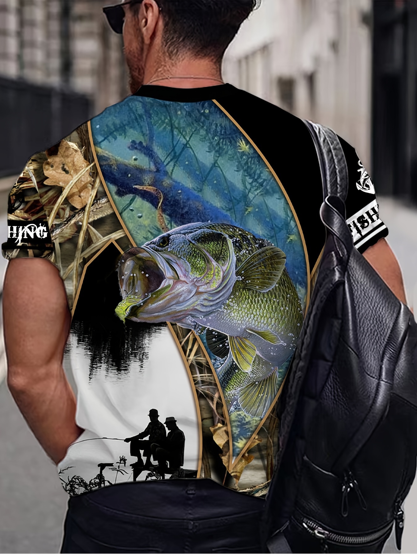 Mens Short Sleeve Fishing Graphic T-Shirt | Black | Regular Large | Shirts + Tops Graphic T-shirts