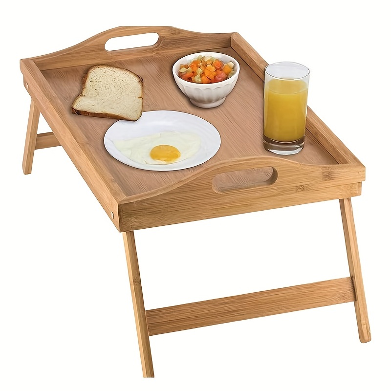 Bandeja de cama con patas plegables con asas Bandeja de comida para niños  para desayunar para sofá comer, dibujo, platos de bambú para servir bandeja