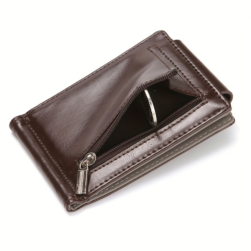 Men's Casual Pu Leather Wallet With Card Slots, Zipper Coin Purse, Money  Clip - Temu