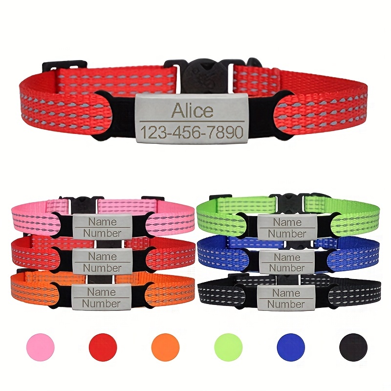 

Personalized Reflective Cat Collar With Silvery Nameplate, Custom Cat Collar With Safety Buckle