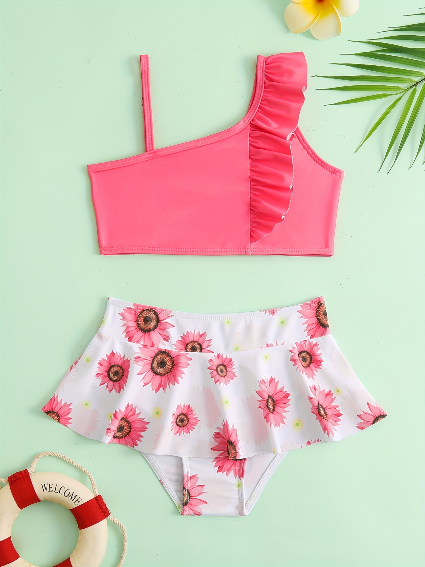 Baby Girls Bikini Tankini Swimsuit Sunflower Graphic Bow - Temu