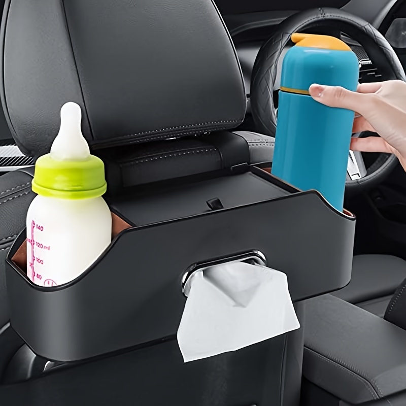 Car Seat Back Organizer Bag PU Leather Auto Storage Nets Mutil-pockets For  Phone,Tissue,Water Bottle With 2 Hangers Bracket