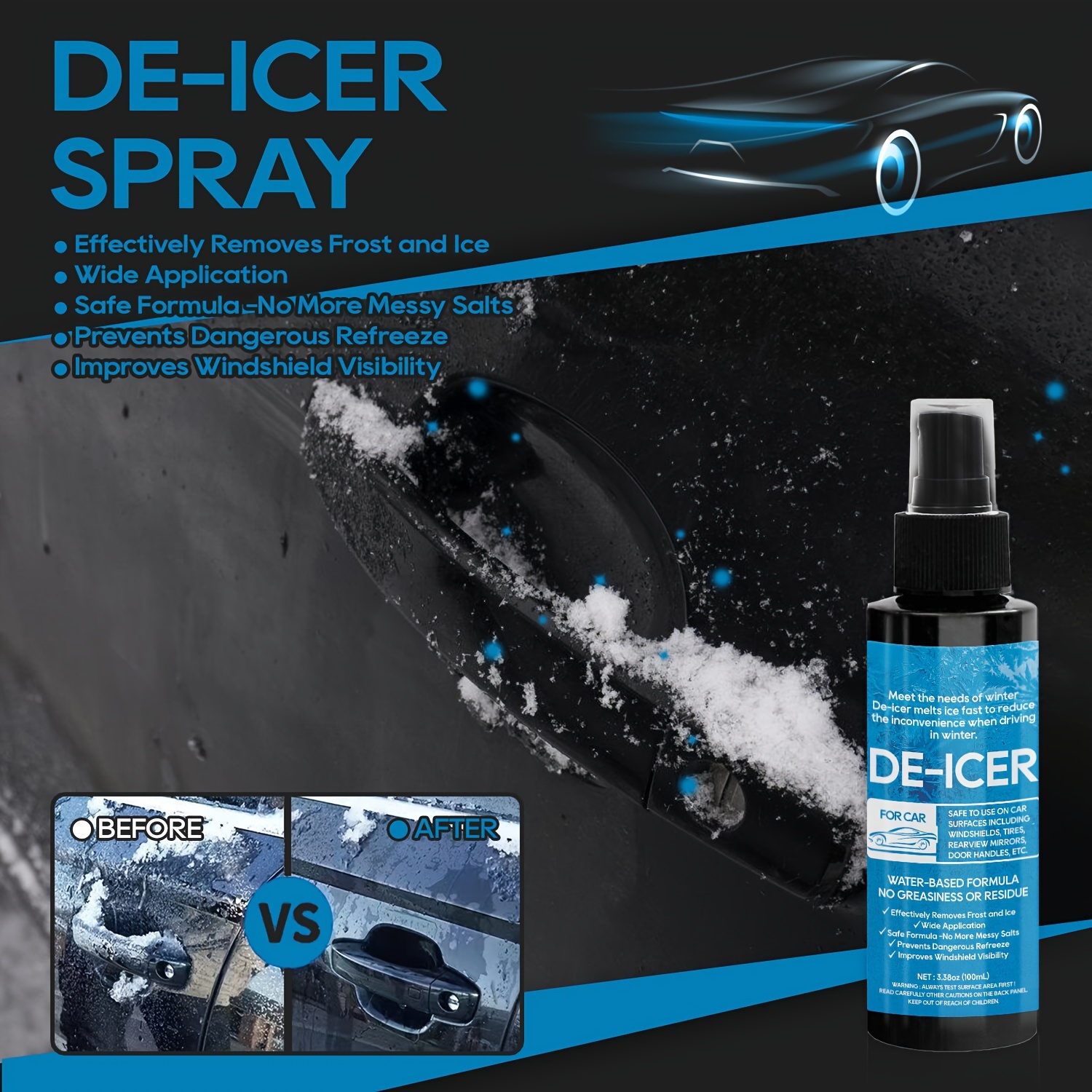 10-1PCS Winter Windshield Deicer Spray 100ML Instantly Melts Ice