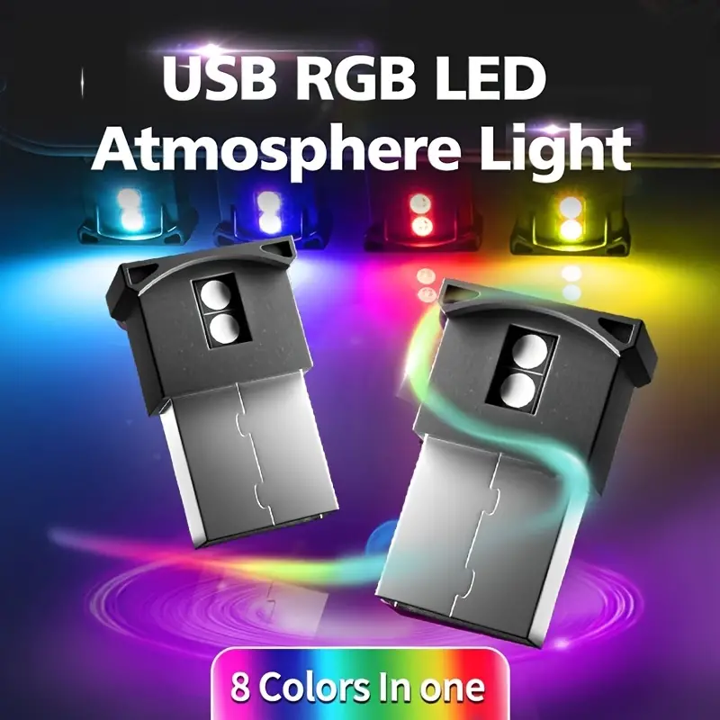 1pc Mini USB LED Light, Car Interior LED RGB Lighting 5V Smart USB LED  Atmosphere Light Laptop Decoration Night Lamp Adjustable Brightness 8 Colors