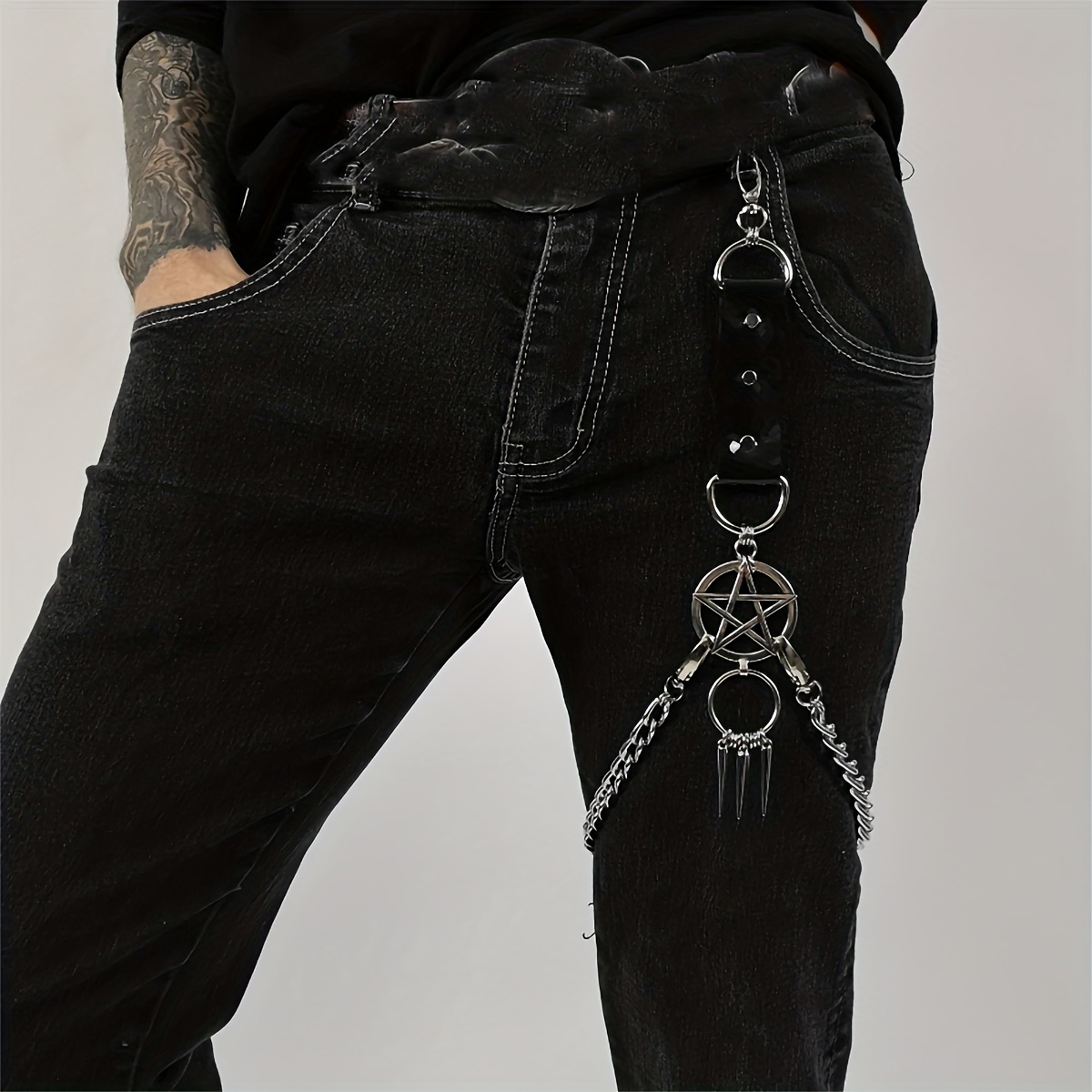 Unisex Hip Hop Pants Jean Chain Goth Punk Silver Trousers Chains Biker  Heavy for