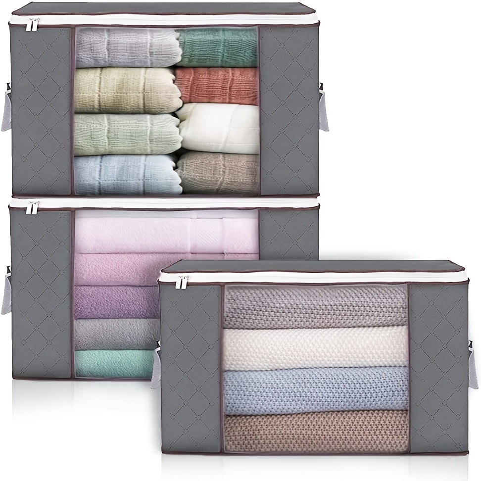 Large Capacity Clothes Storage Bag Organizer With Reinforced - Temu