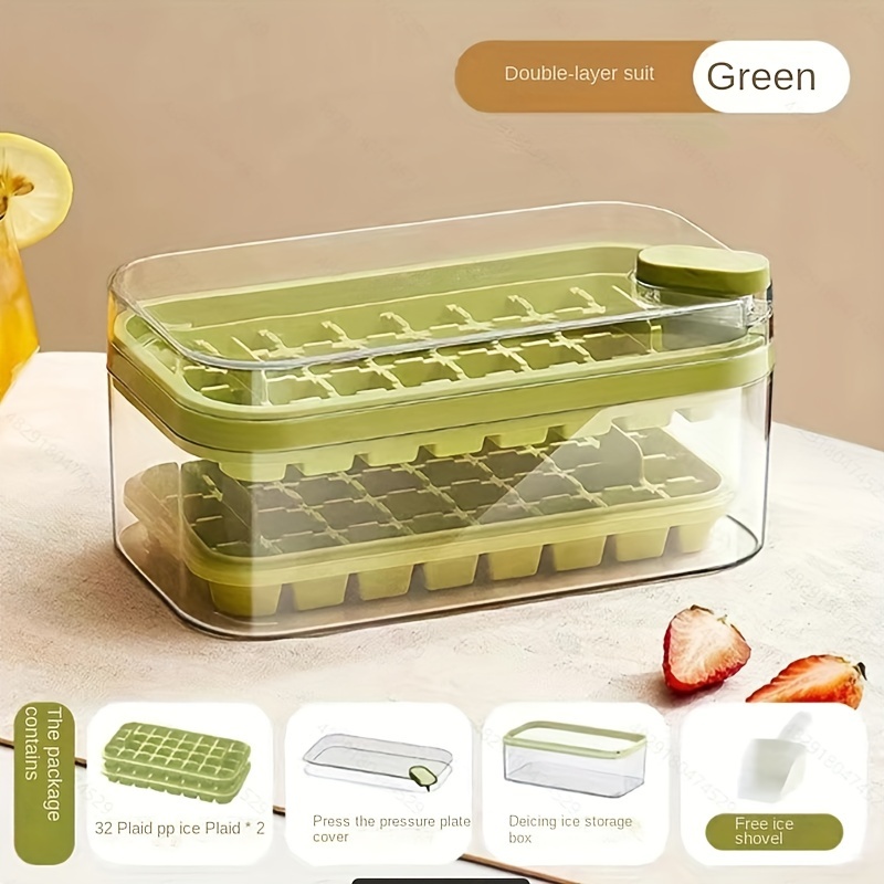 One-Button Press Ice Mold Box - Plastic Ice Cube Maker with Storage Box and  Lid