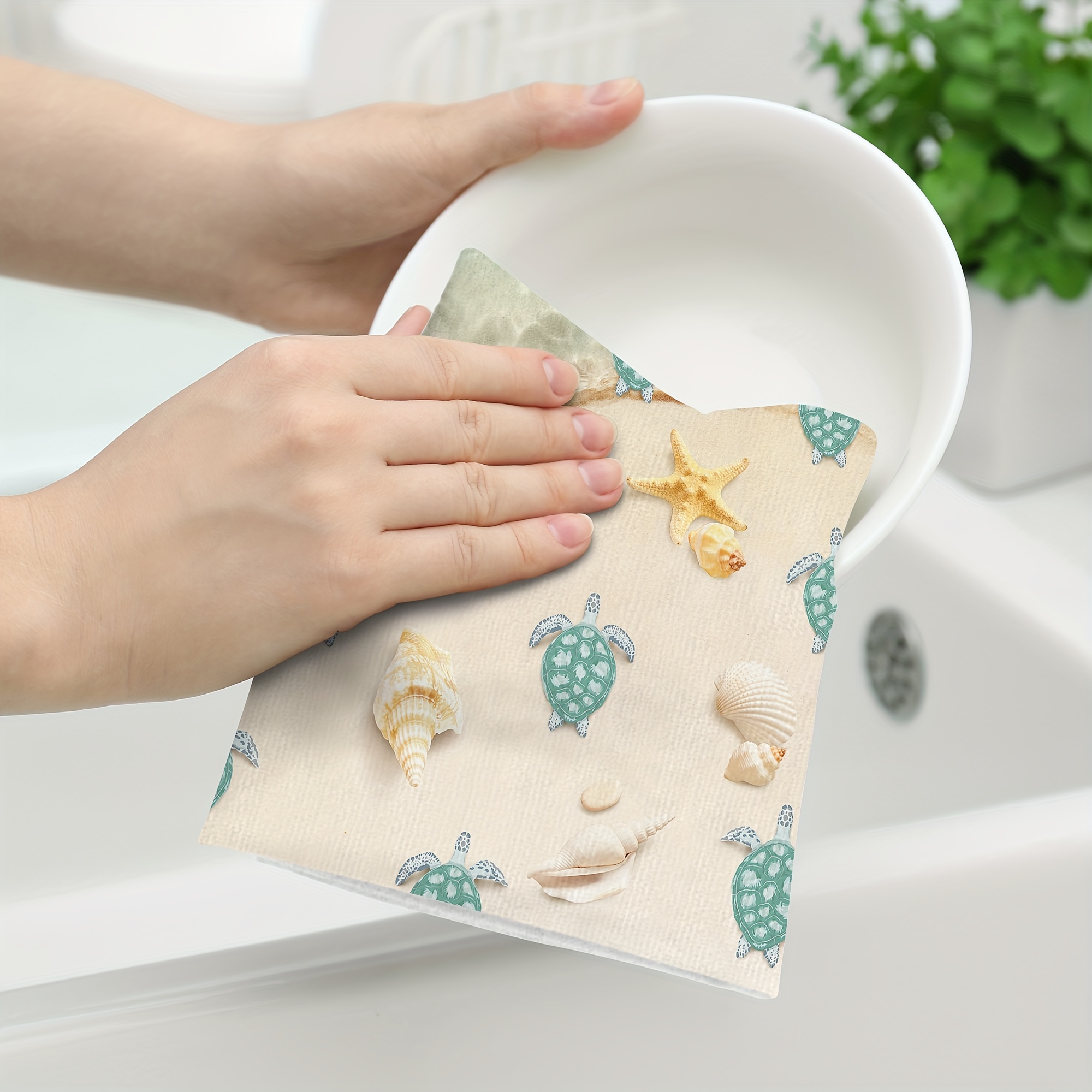 Hand Towels Turtle Sailboat Pattern Kitchen Towel Absorbent - Temu