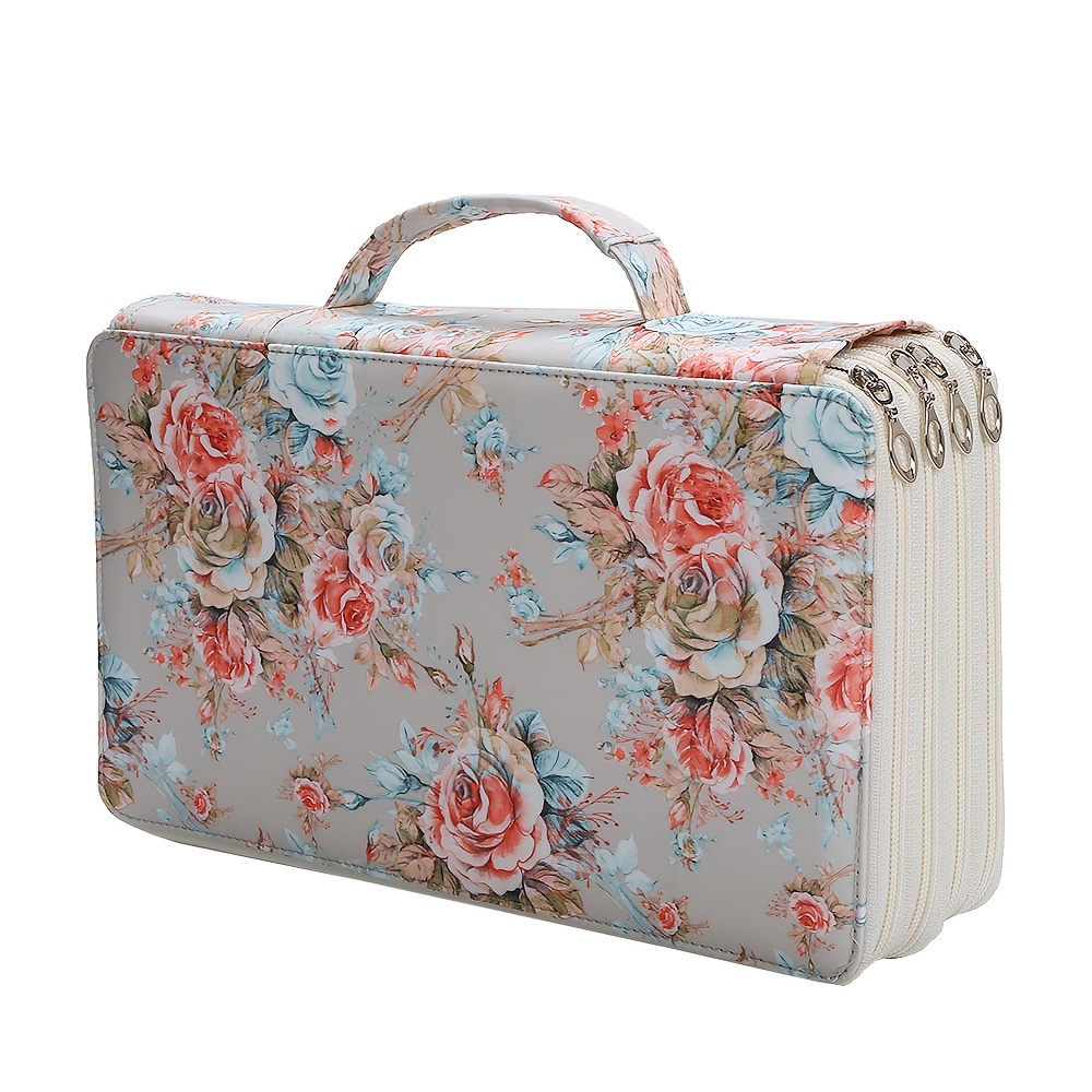 1pc Flowers Printed Storage Pencil Case, Holds 300 Pencils Or 200