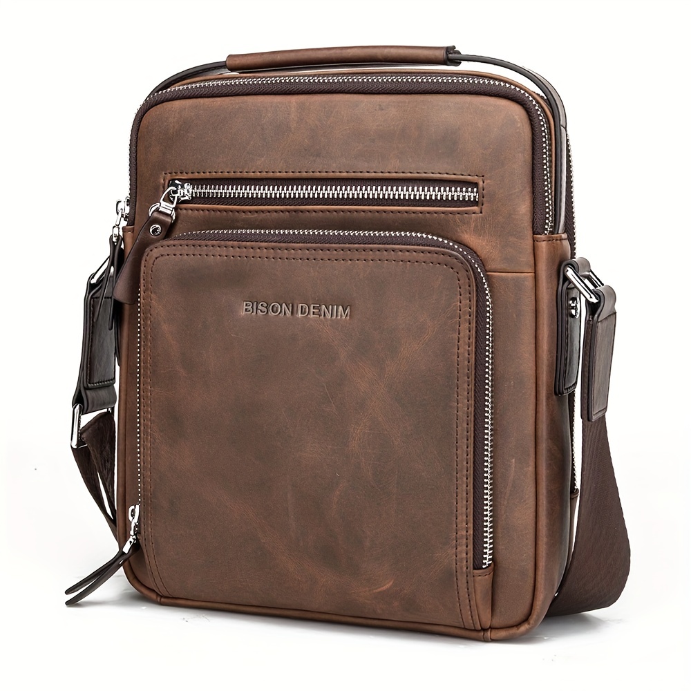 BISON DENIM Vintage Genuine Leather Bag Men Messenger Cowhide Shoulder Crossbody Bag Designer Handbags N2333 1ZF