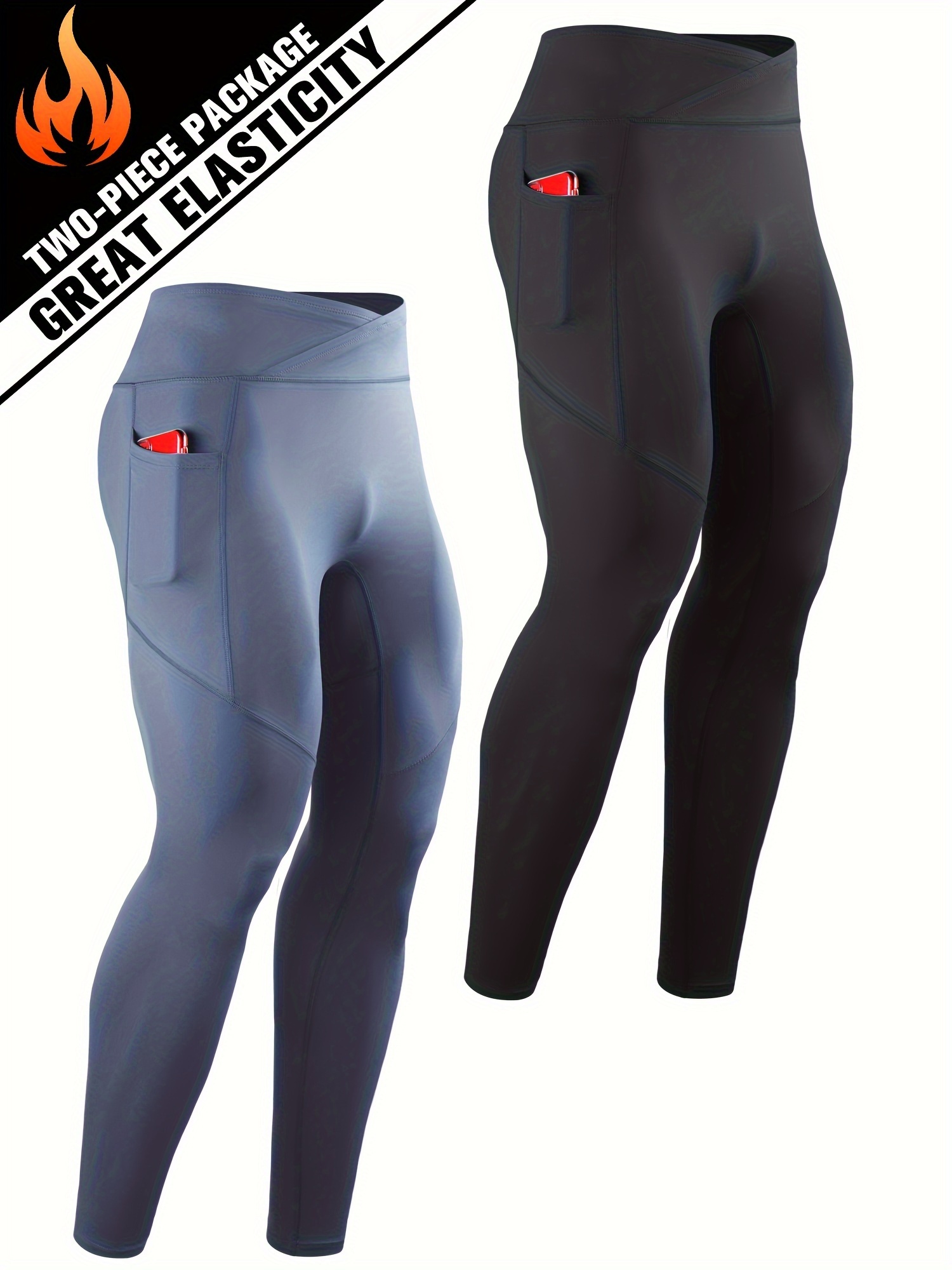 Men's Compression Pants Pockets Workout Athletic Tights - Temu