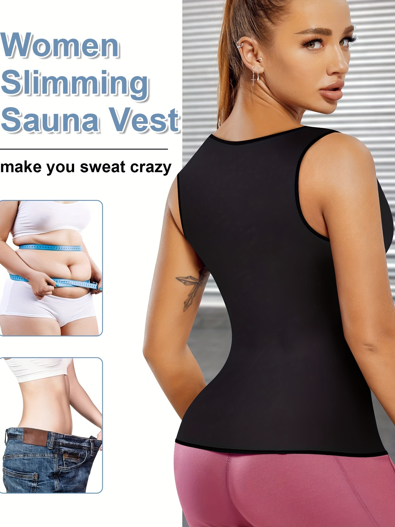 Women Slimming Sweat Sauna Vest Tank Top Workout Body Shaper Weight Loss  Jacket