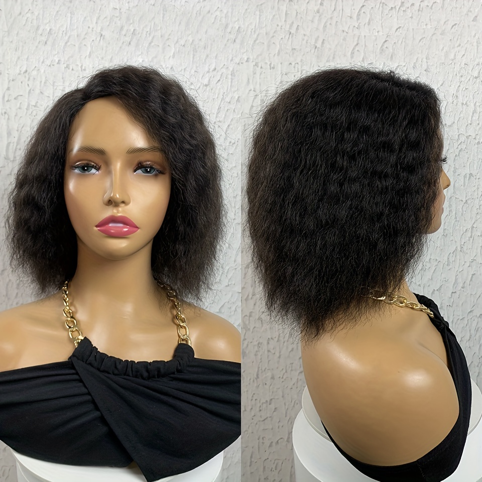 

150% 4x1 Human Hair Wig Side Parted Short Yaki Straight Bob Cut Wig 150% Density 4x1 Lace Front Human Hair Wig Natural Hairline With Baby Hair