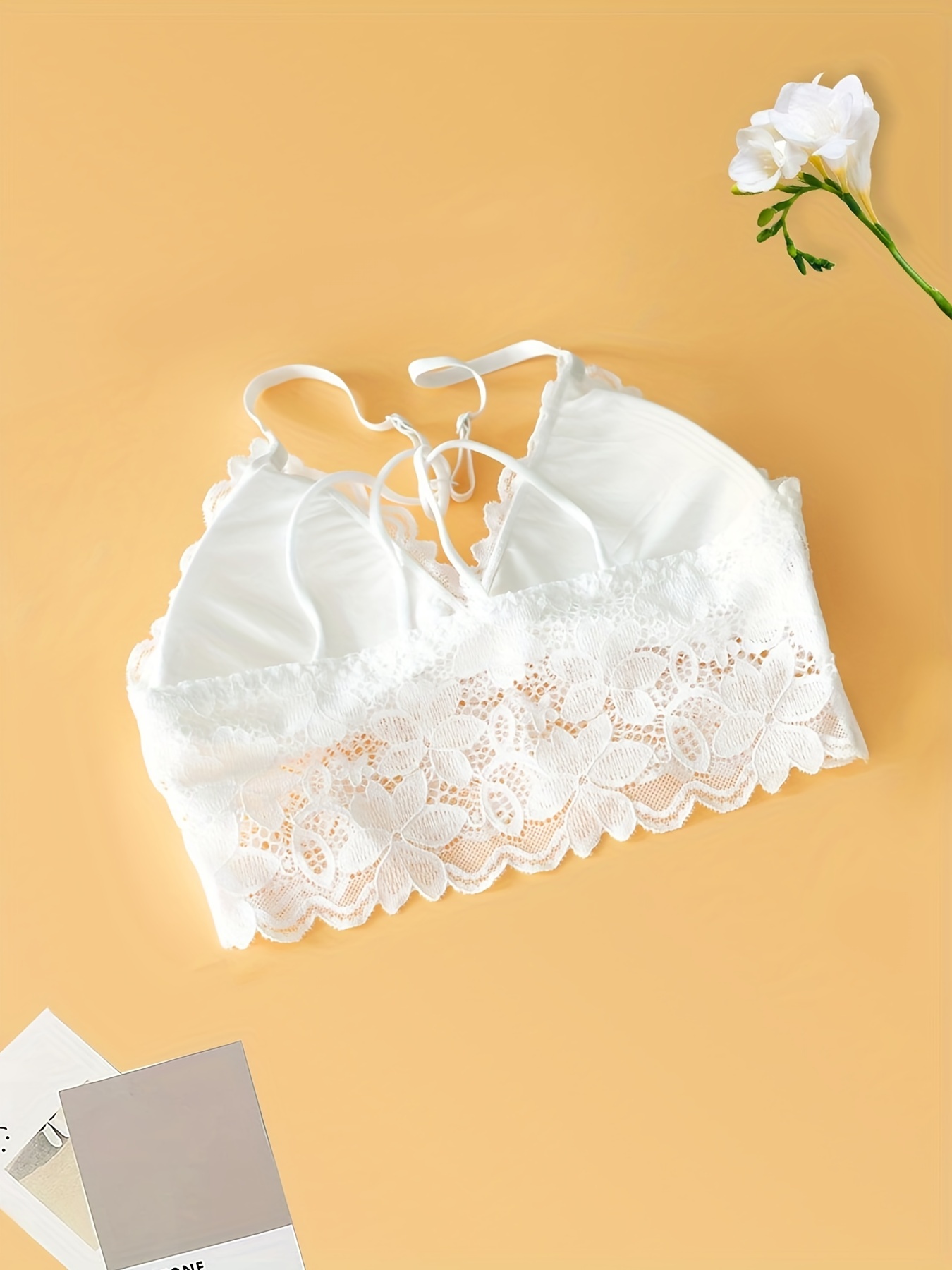 Lolmot Sexy Lingerie for Women Floral Lace Scalloped Trim Bras Lace Mesh  See-Through Lingerie 