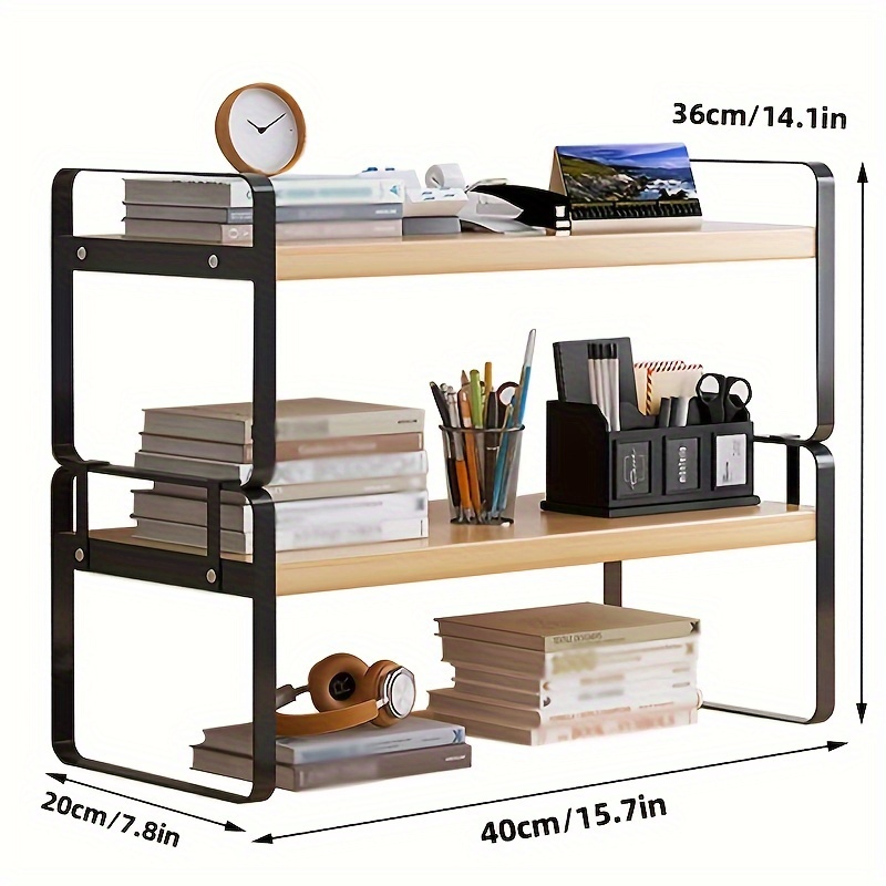 Wood Desktop Shelf Organizer, Office Dorm Desk Bookshelf Storage Display  Rack